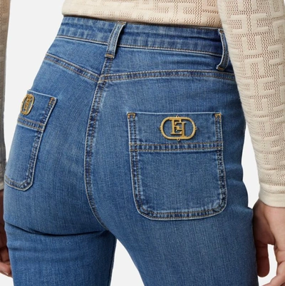 Elisabetta Franchi Women's Paw Jeans With Logo Plates In Blue Denim