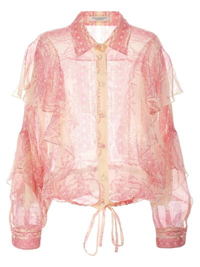 Shop Philosophy Di Lorenzo Serafini Silk Crépon Shirt Ruffles In Fuchsia