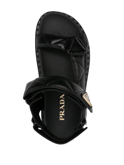 Shop Prada Triangle-logo Quilted Sandals In Nero