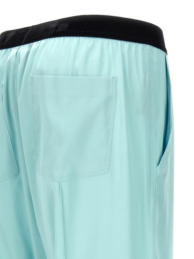 Tom Ford Jacquard-trimmed Stretch-silk Satin Wide-leg Pants In Blue