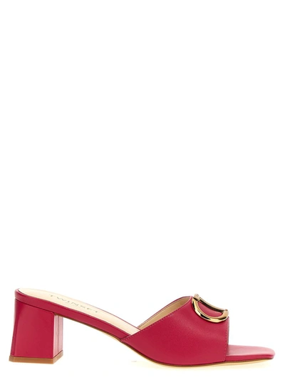 Shop Twinset Logo Sandals In Fuchsia