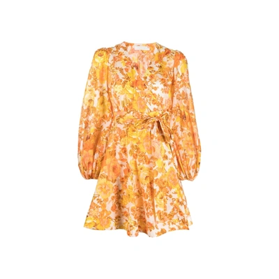 Shop Zimmermann Raie Wrap Mini Dress In Orange