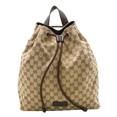 Shop Gucci Drawstring Brown Canvas Backpack Bag ()