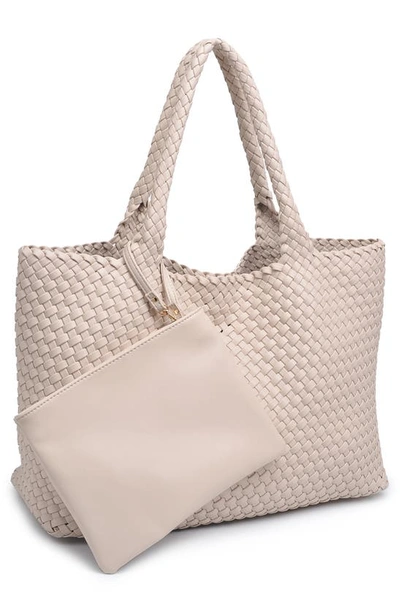 Moda Luxe Woven Unlined Tote Bag And Pouch In Ivory