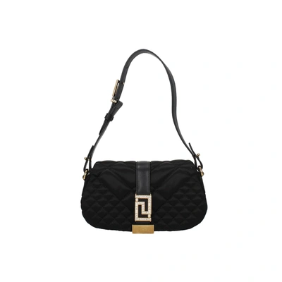 Shop Versace Satin Shoulder Bag In Black