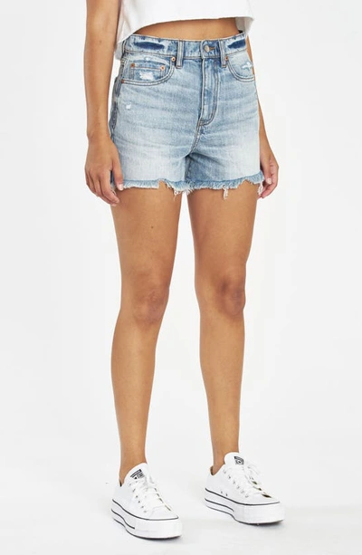 Daze The Knockout High Waist Cutoff Denim Shorts In Blue