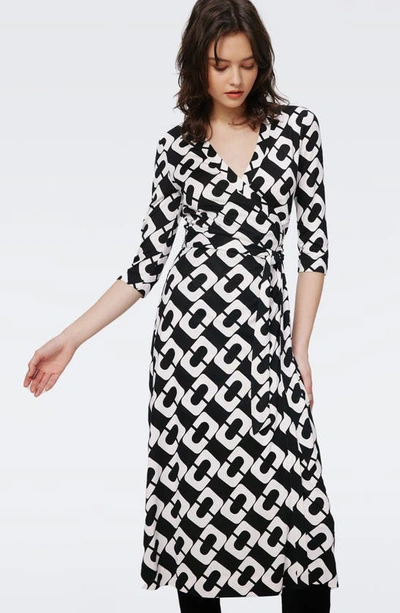 Shop Diane Von Furstenberg Abigail Silk Wrap Midi Dress In Chain Link Giant
