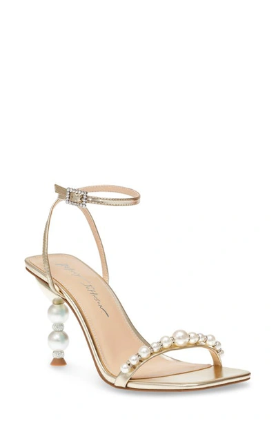 Shop Betsey Johnson Jacy Imitation Pearl Ankle Strap Sandal In Gold