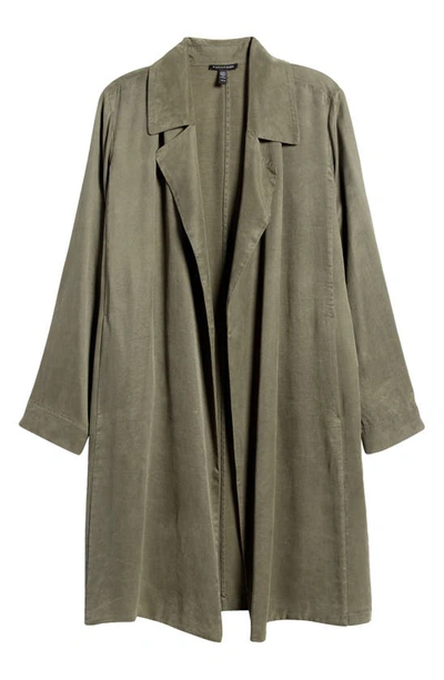 Shop Eileen Fisher Notched Lapel Longline Coat In Grove