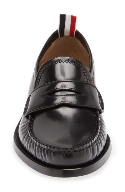 Thom Browne Soft Patent Leather Varsity Penny Loafer In Black