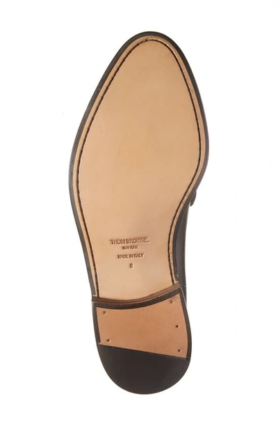 Thom Browne Soft Patent Leather Varsity Penny Loafer In Black