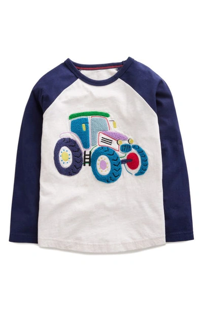 Shop Mini Boden Kids' Bouclé Tractor Long Sleeve Baseball Shirt In Oatmeal Tractor