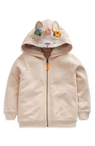 Shop Mini Boden Kids' Bunny Embellished Hooded Jacket With High Pile Fleece Lining In Oatmeal Marl Bunny