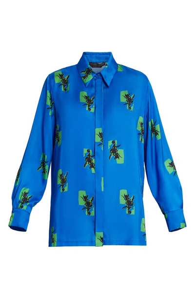 Shop Marina Rinaldi Auronzo Floral Satin Button-up Shirt In Cornflower