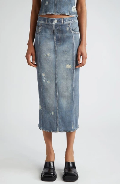 Shop Acne Studios Etty Denim Trompe L'oeil Cotton Midi Skirt In Denim Blue