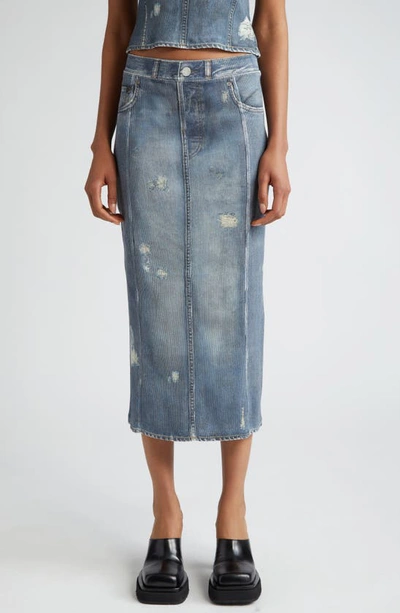 Acne Studios Rib Cotton Print Skirt In Denim Blue