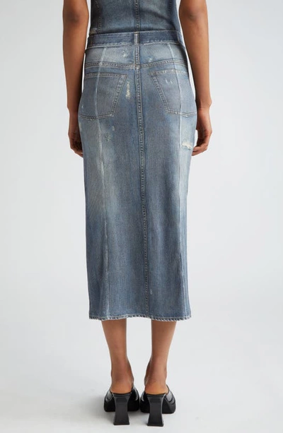Shop Acne Studios Etty Denim Trompe L'oeil Cotton Midi Skirt In Denim Blue