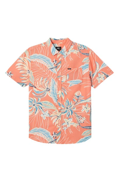 Shop O'neill Kids' Oasis Floral Short Sleeve Button-up Shirt In Coral