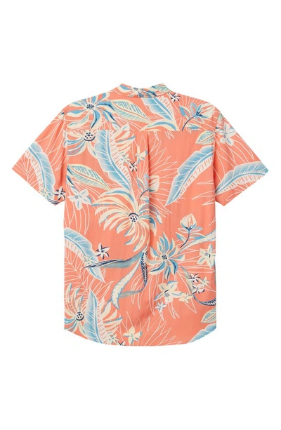 Shop O'neill Kids' Oasis Floral Short Sleeve Button-up Shirt In Coral