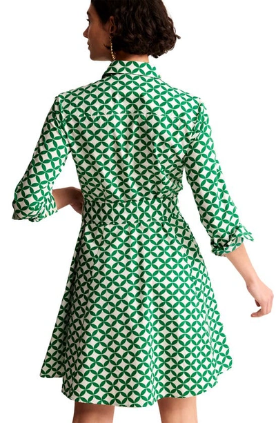 Shop Boden Amy Tie Belt Long Sleeve Cotton Shirtdress In Green Diamond
