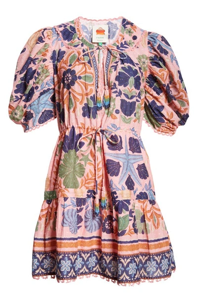 Shop Farm Rio Seashell Tapestry Floral Clip Dot Puff Sleeve Minidress In Seashell Tapestry Pink