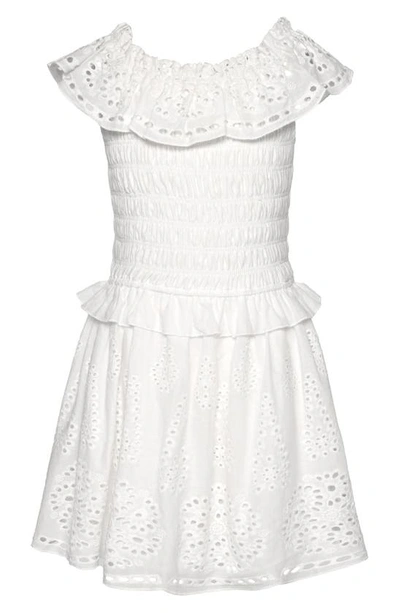 Shop Hannah Banana Kids' Shirred Cotton Eyelet Dress In White