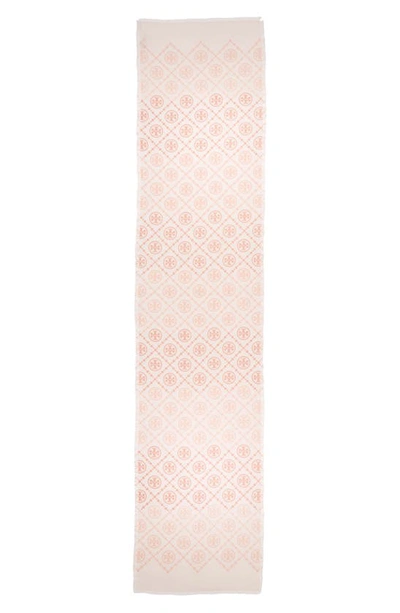 Shop Tory Burch T-monogram Print Silk Oblong Scarf In Pink