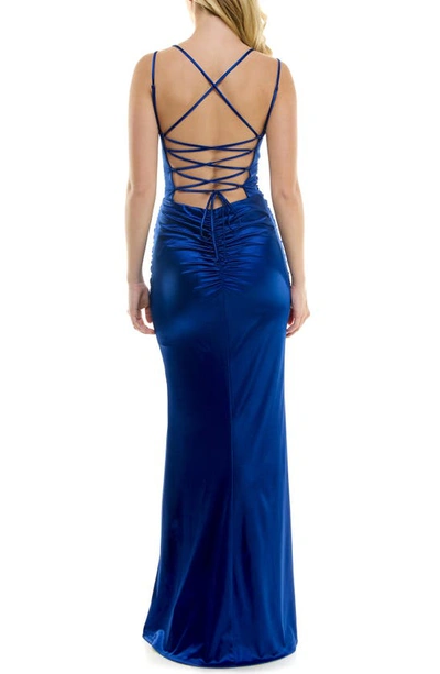 Shop Speechless Ruched Sleeveless Gown In Saphire Jm