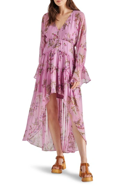 Shop Steve Madden Sol Floral Print Long Sleeve High-low Dress In Purple