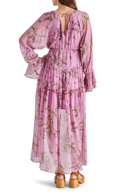 Shop Steve Madden Sol Floral Print Long Sleeve High-low Dress In Purple