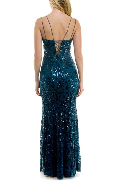 Shop Speechless Sequin Lace-up Back Gown In Deep Teal