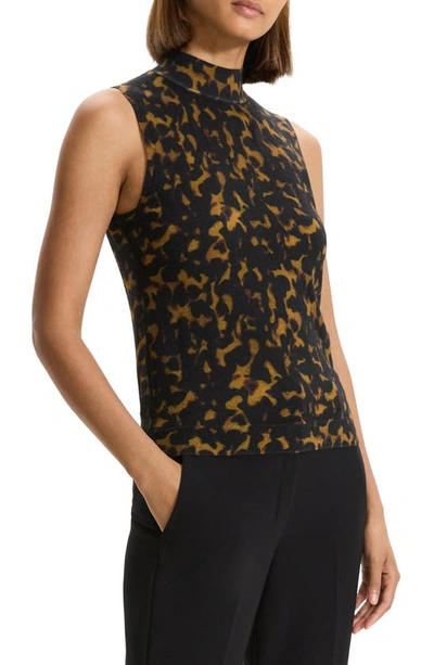Shop Theory Tortoiseshell Pattern Mock Neck Sleeveless Sweater In Dark Brown Multi
