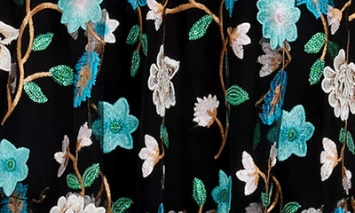 Dress The Population Layana Floral Embroidery Strapless Gown In Turquoise Multi