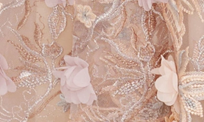 Dress The Population Angelina Floral Embroidery Long Sleeve Gown In Cream Multi