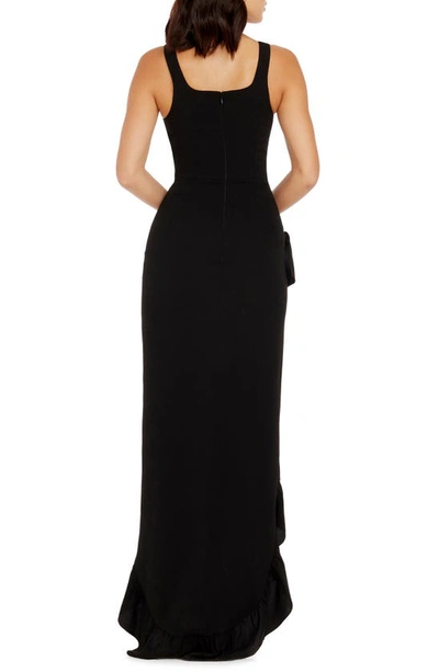 Dress The Population Charlene Square-neck Ruffle Side-slit Gown In Black