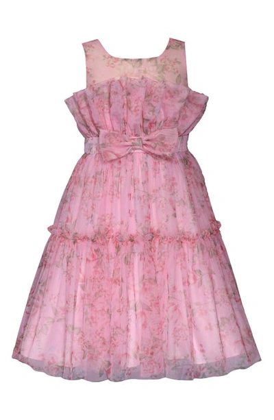 Shop Iris & Ivy Kids' Floral Print Mesh Dress In Pink Multi