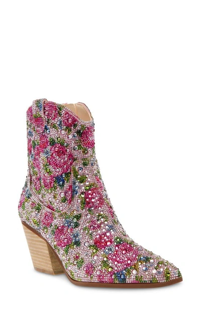 Shop Betsey Johnson Diva Embellished Bootie In Pink Floral