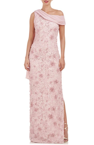 Shop Js Collections Elodie Floral One-shoulder Cotton Blend Gown In Pink