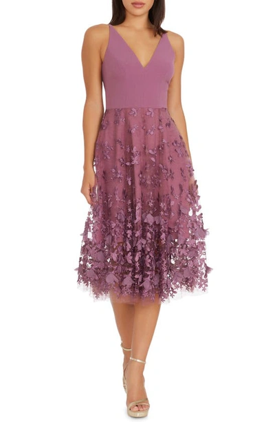 Shop Dress The Population Darleen V-neck Embroidered Mesh Cocktail Dress In Orchid