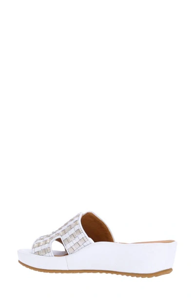 Shop L'amour Des Pieds Cusaro Platform Wedge Slide Sandal In White/ Gold