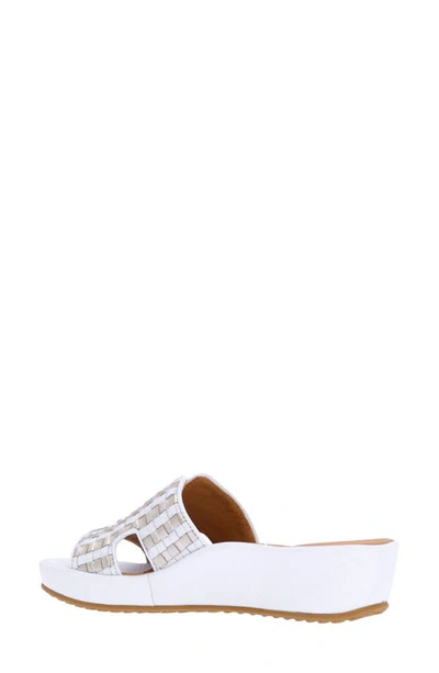 L'amour Des Pieds Cusaro Platform Wedge Slide Sandal In White/ Gold