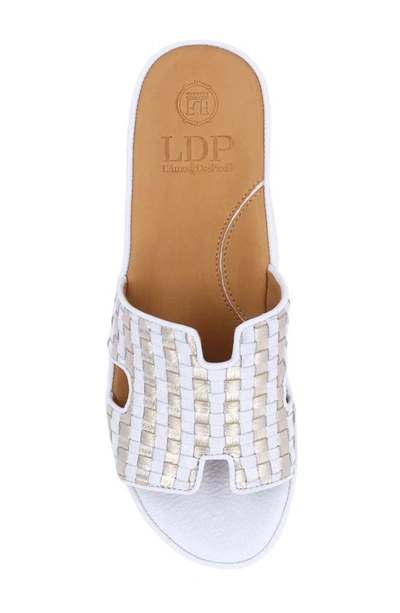 L'amour Des Pieds Cusaro Platform Wedge Slide Sandal In White/ Gold