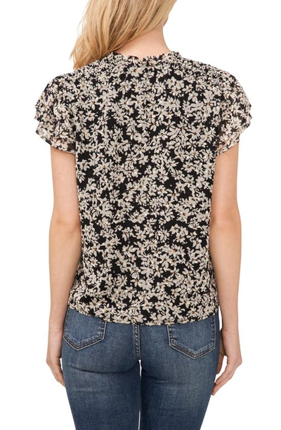 CECE CECE FLORAL PRINT FLUTTER SLEEVE TOP 