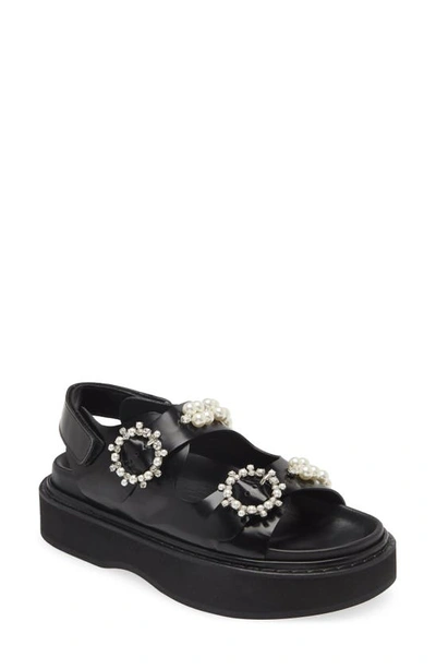 Shop Simone Rocha Embellished Platform Sandal In Black/ Pearl/ Clear