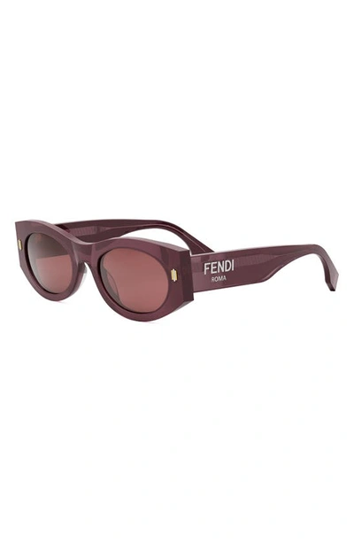 Shop Fendi Roma 52mm Oval Sunglasses In Shiny Violet / Bordeaux