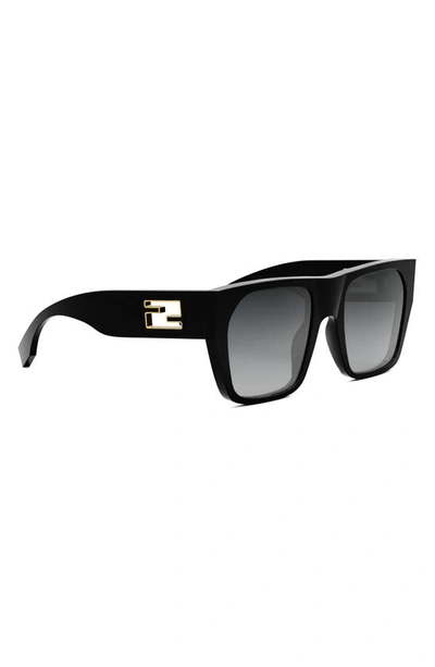 Shop Fendi Baguette 54mm Square Sunglasses In Shiny Black / Gradient Smoke