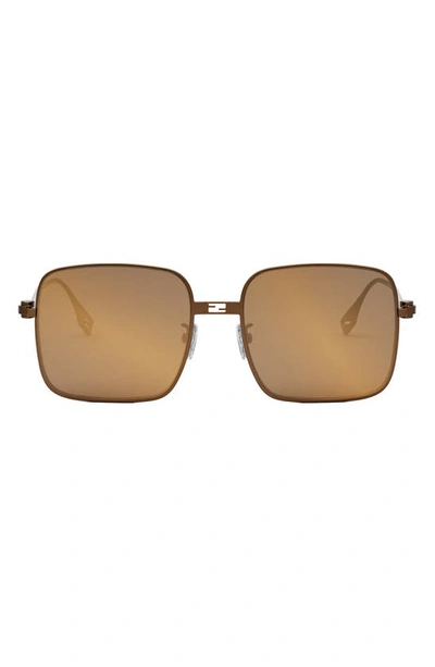 Shop Fendi The  Baguette 55mm Geometric Sunglasses In Shiny Light Brown / Mirror