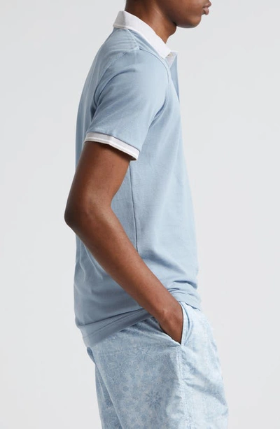 Eleventy Tipped Piqué Cotton Polo In Baby Blue