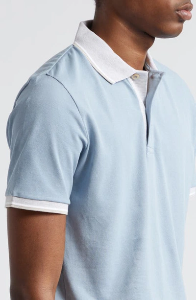 Eleventy Tipped Piqué Cotton Polo In Baby Blue