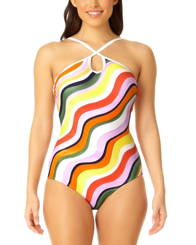 Shop Anne Cole Halter Keyhole One-piece In Multi